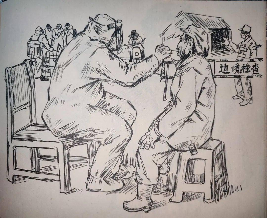 向右滑动查看更多作品简介以绘画速写的艺术形式,记录边境一线防疫