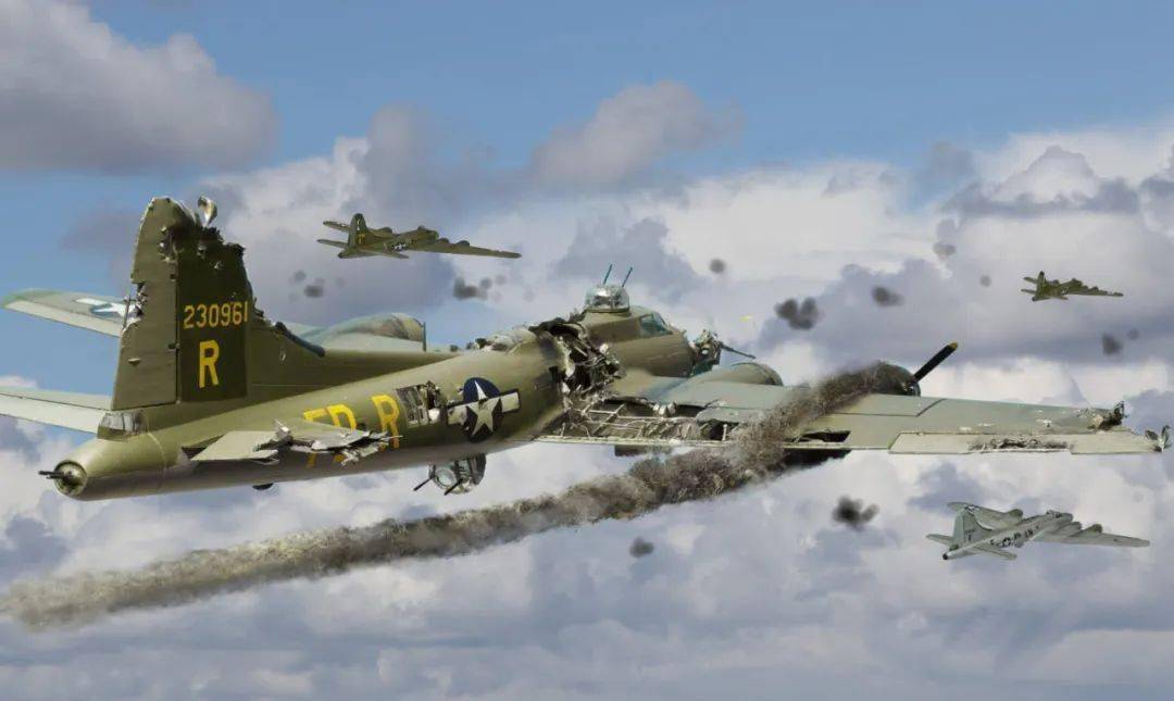 惨遭88毫米高炮爆头以后还能飞回基地降落的b17!_ray_架飞机_飞行