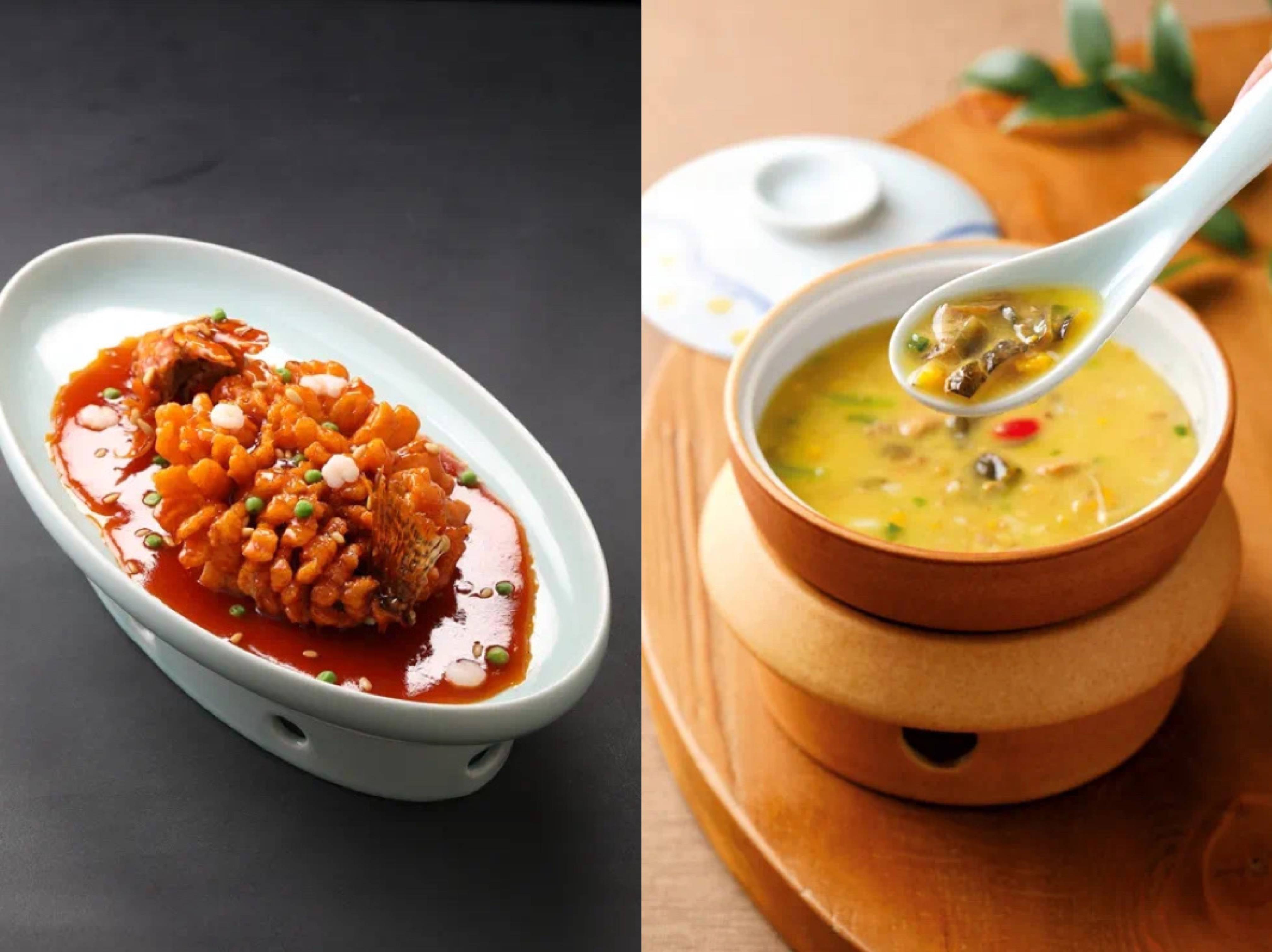 森隆饭庄的松鼠鳜鱼是苏帮菜中的传统名菜,尺把长的鳜鱼在盘中昂头翘