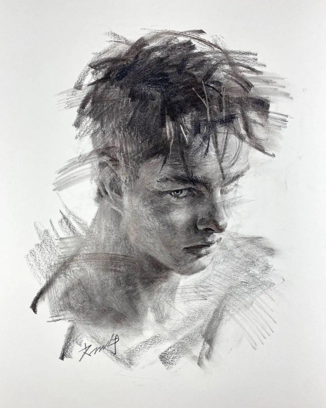 豪放挥洒的素描笔触雄浑有力看一百遍的我还是画不出来