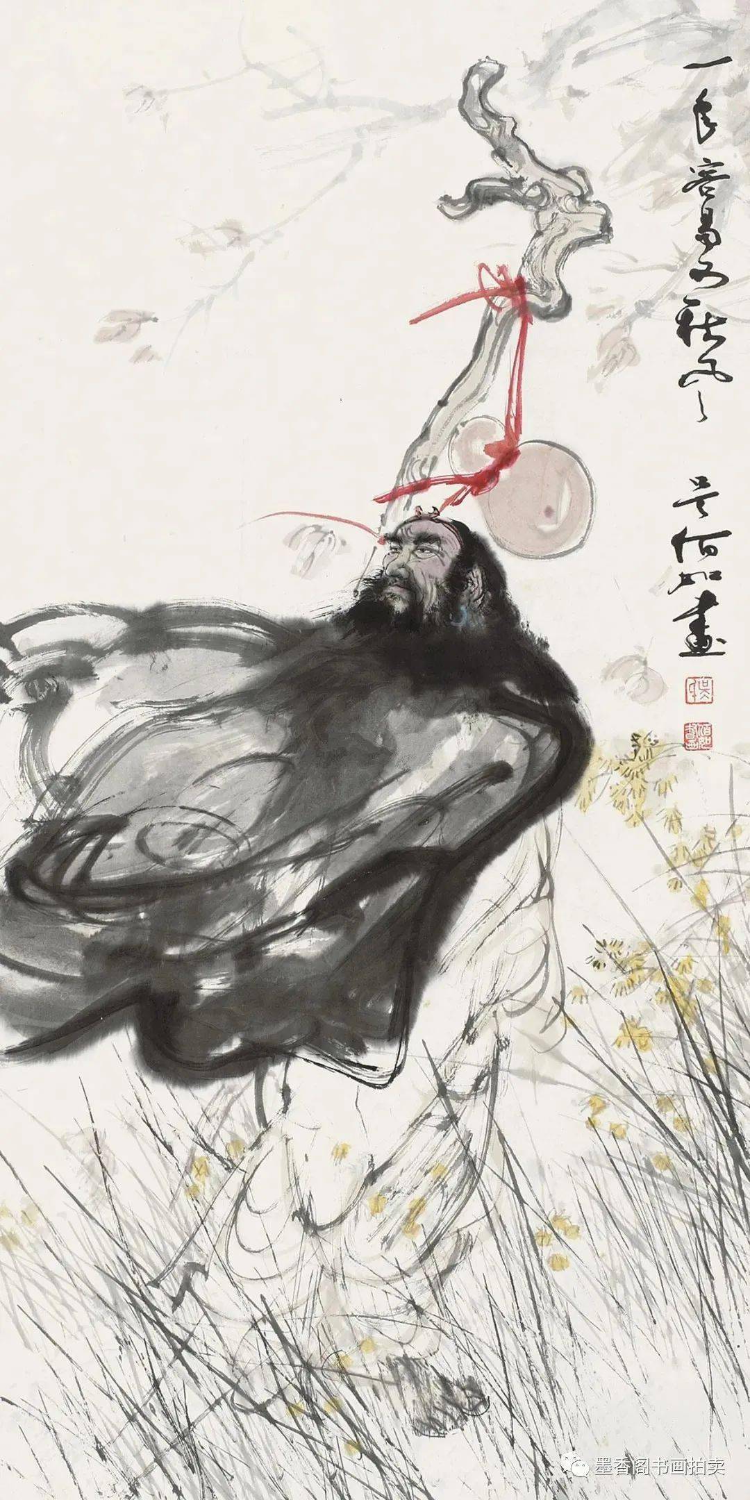 他的泼墨人物画笔恣纵肆墨韵磅礴