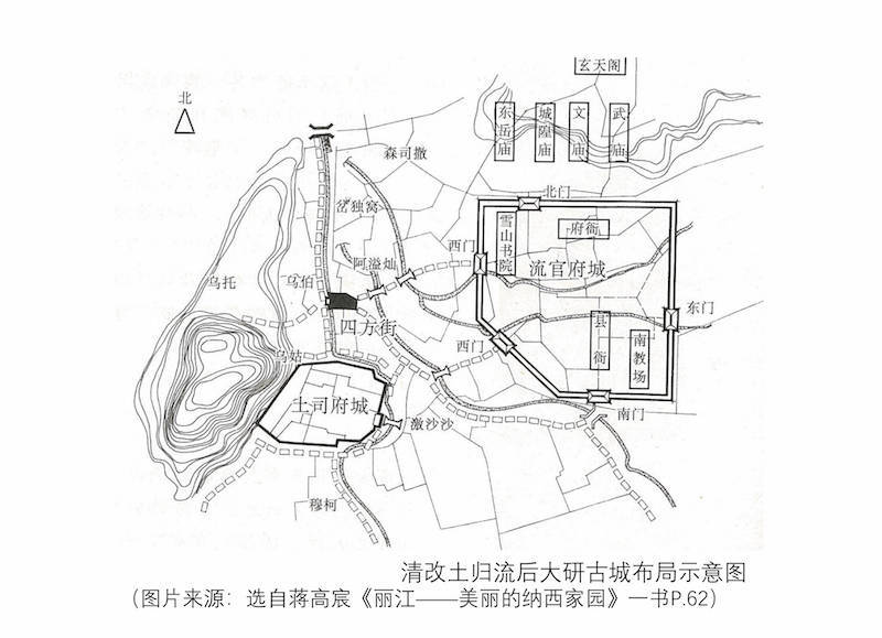 蒋高宸《丽江--美丽的纳西家园》丽江古城水系平面图,提供者 杨大禹