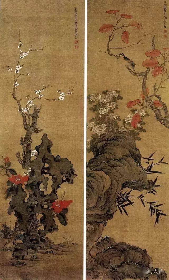 花鸟四条屏冰壶秋色图摹李公麟乞士图局部无极长生图铸剑图清供图水仙