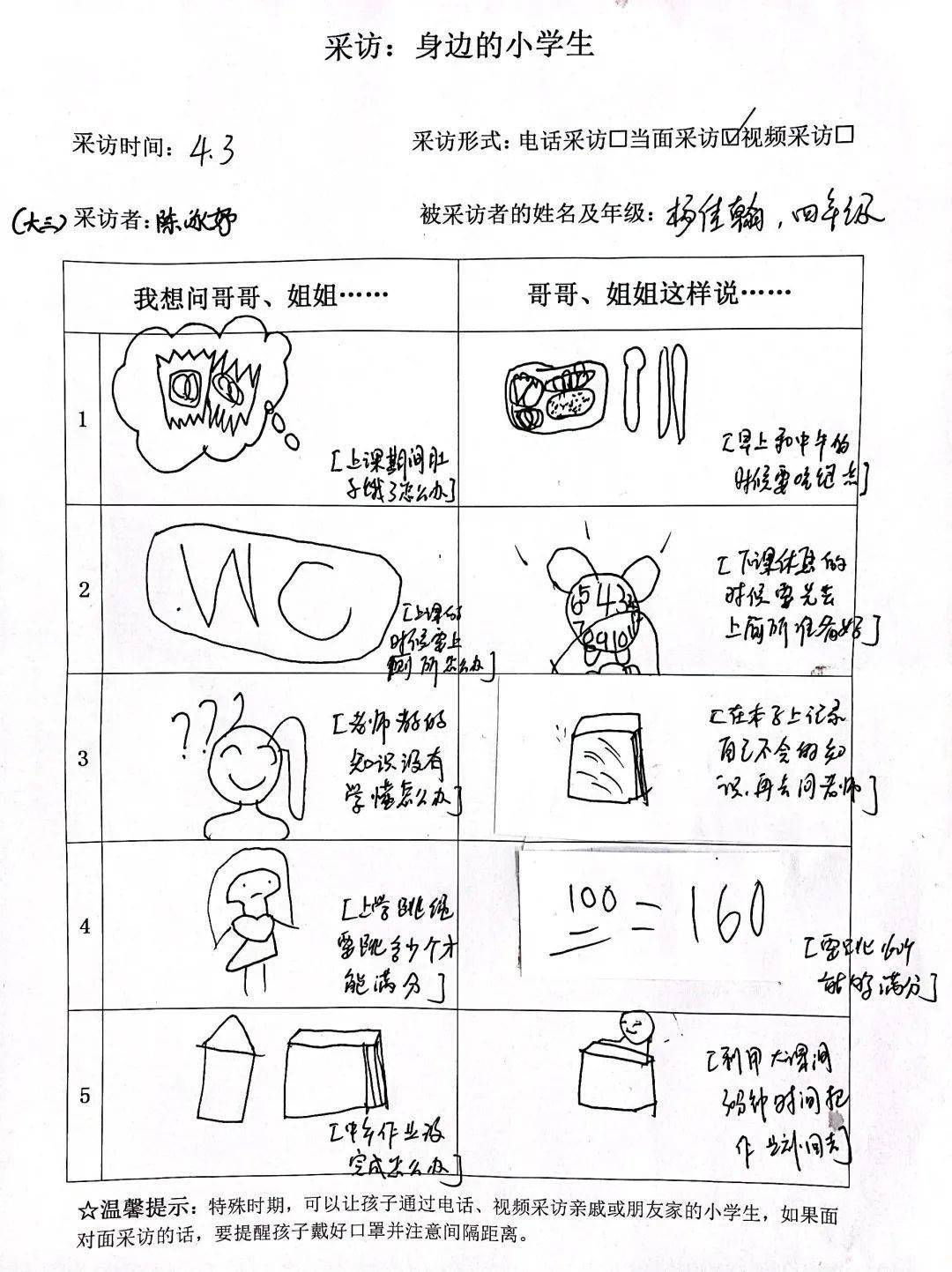 采访小学生调查表图片