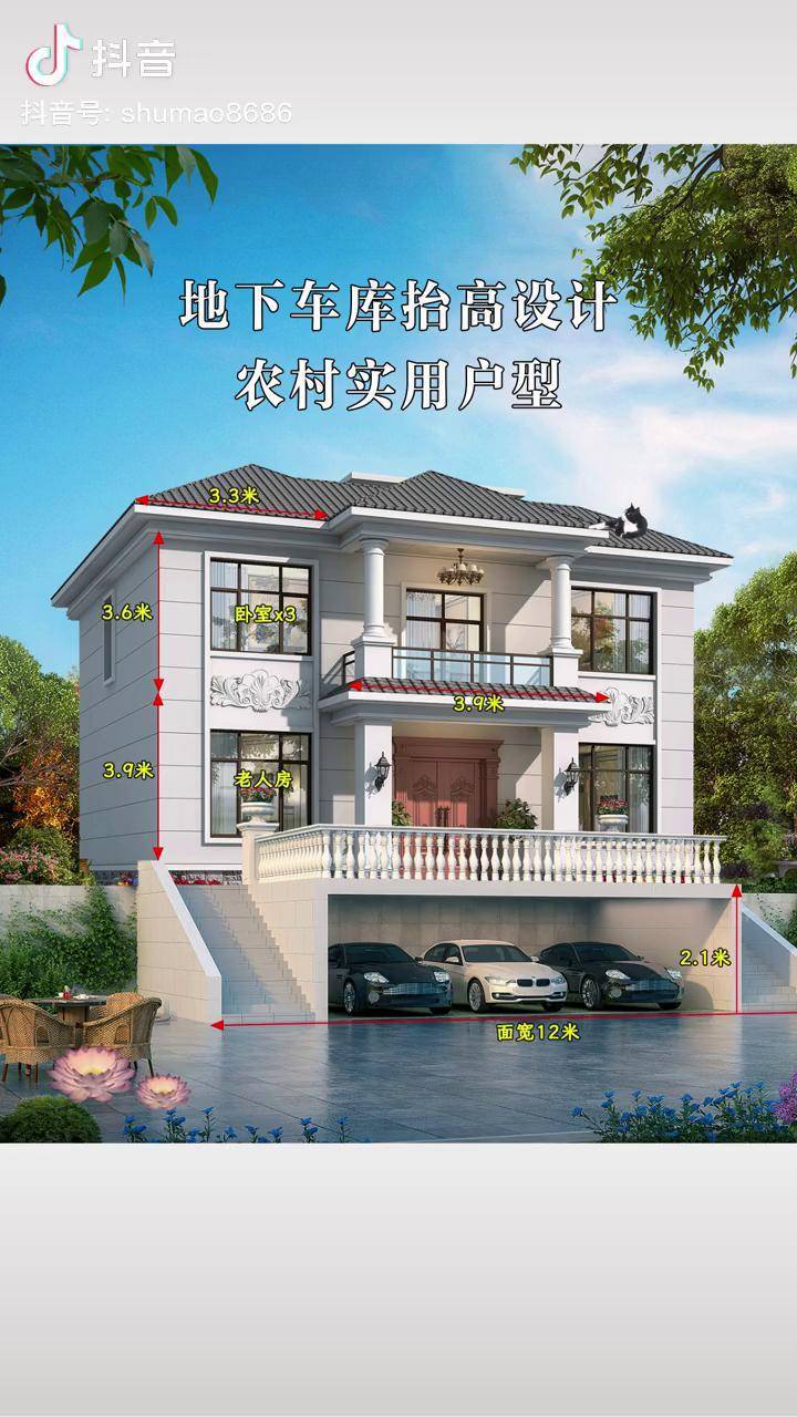 这个设计方案就不错地下车库抬高户型农村实用别墅别墅设计