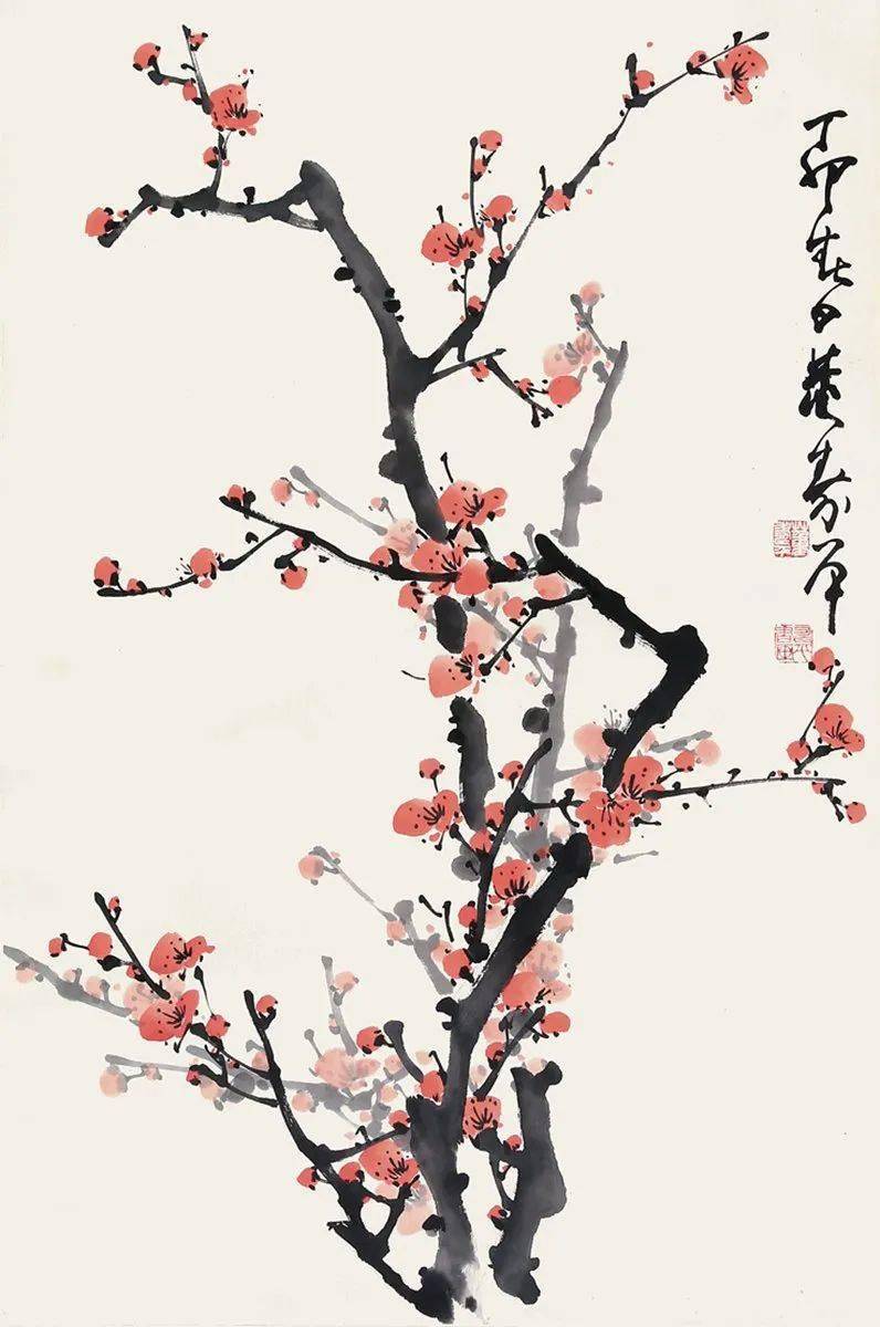 董寿平　梅花　木版画　在銘 董寿平 梅花 木版画 在銘