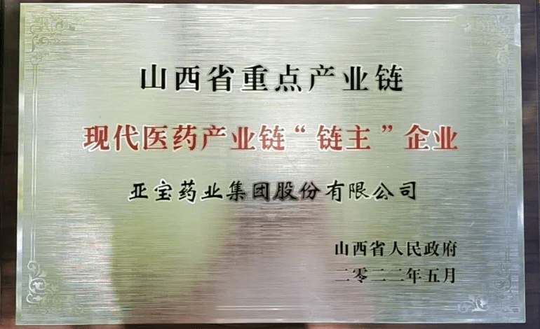 山西省政府授予亚宝药业现代医药产业链链主企业