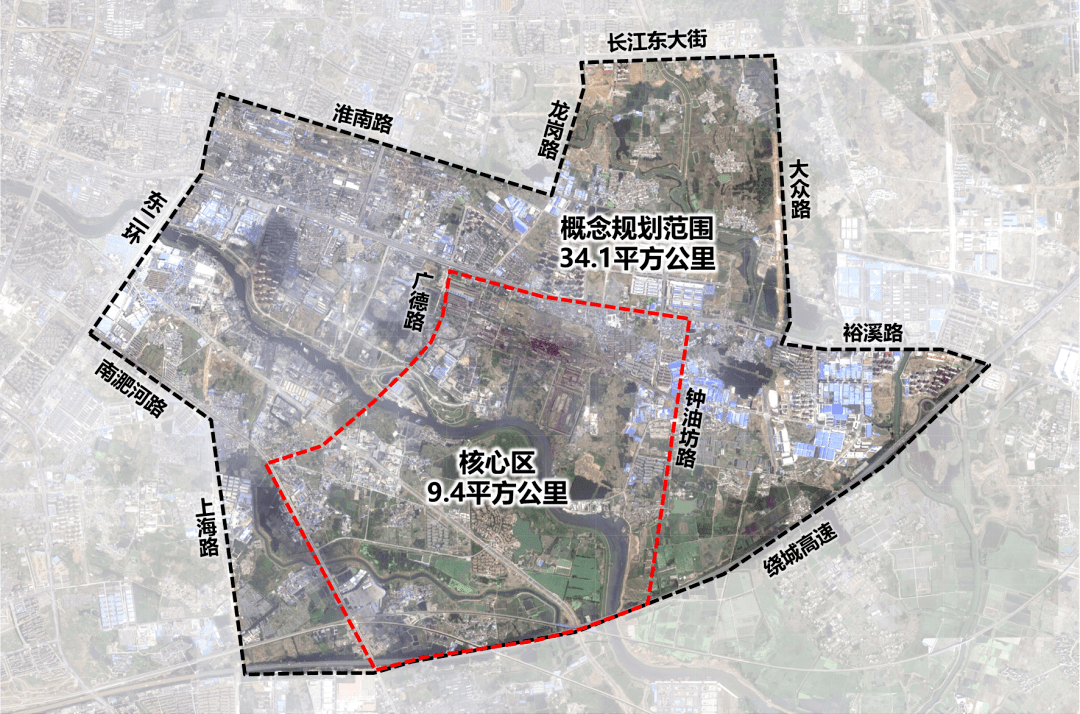 合肥东部新中心位于城市主城区东部,以瑶海老工业区为核心,规划范围