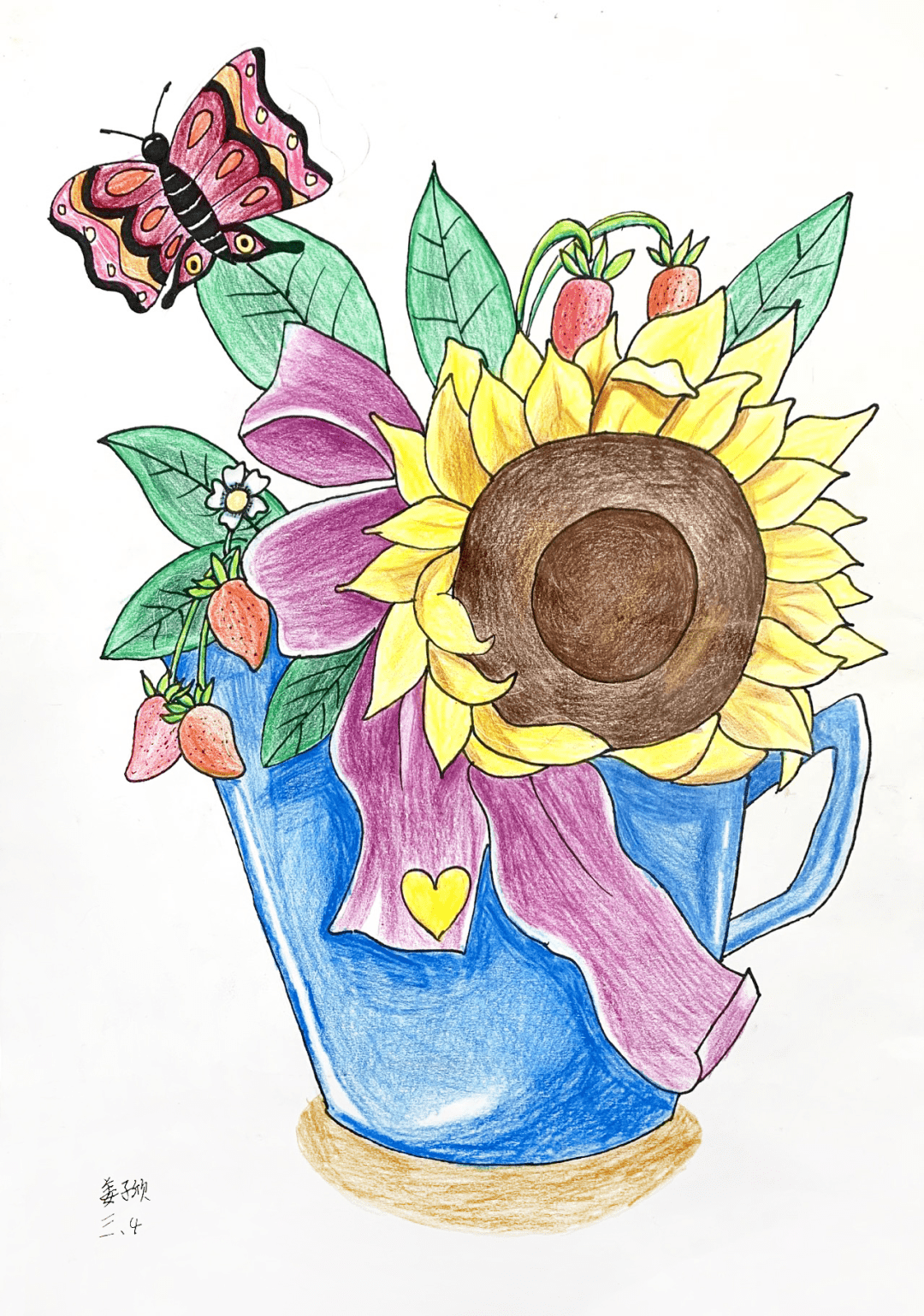 彩铅《向阳花开》 姜子欣 9岁彩铅《向阳花开》 曹婧涵 10岁彩铅