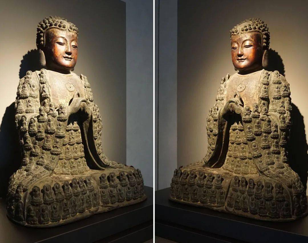 这尊佛坐像作禅定相,结跏趺坐于莲台之上.