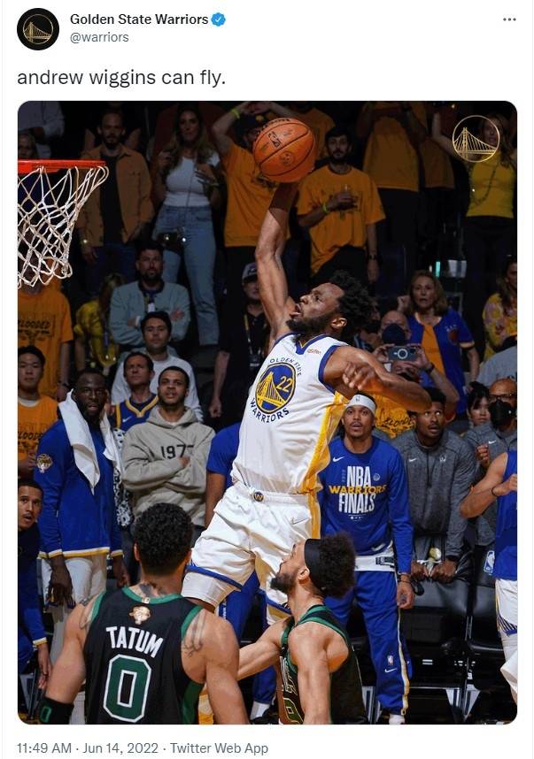 勇士官推晒嘴哥在塔图姆怀特面前扣篮维金斯能飞