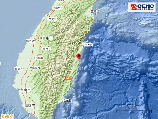 臺灣花蓮縣發生59級地震震中周邊五年內4級以上地震254次