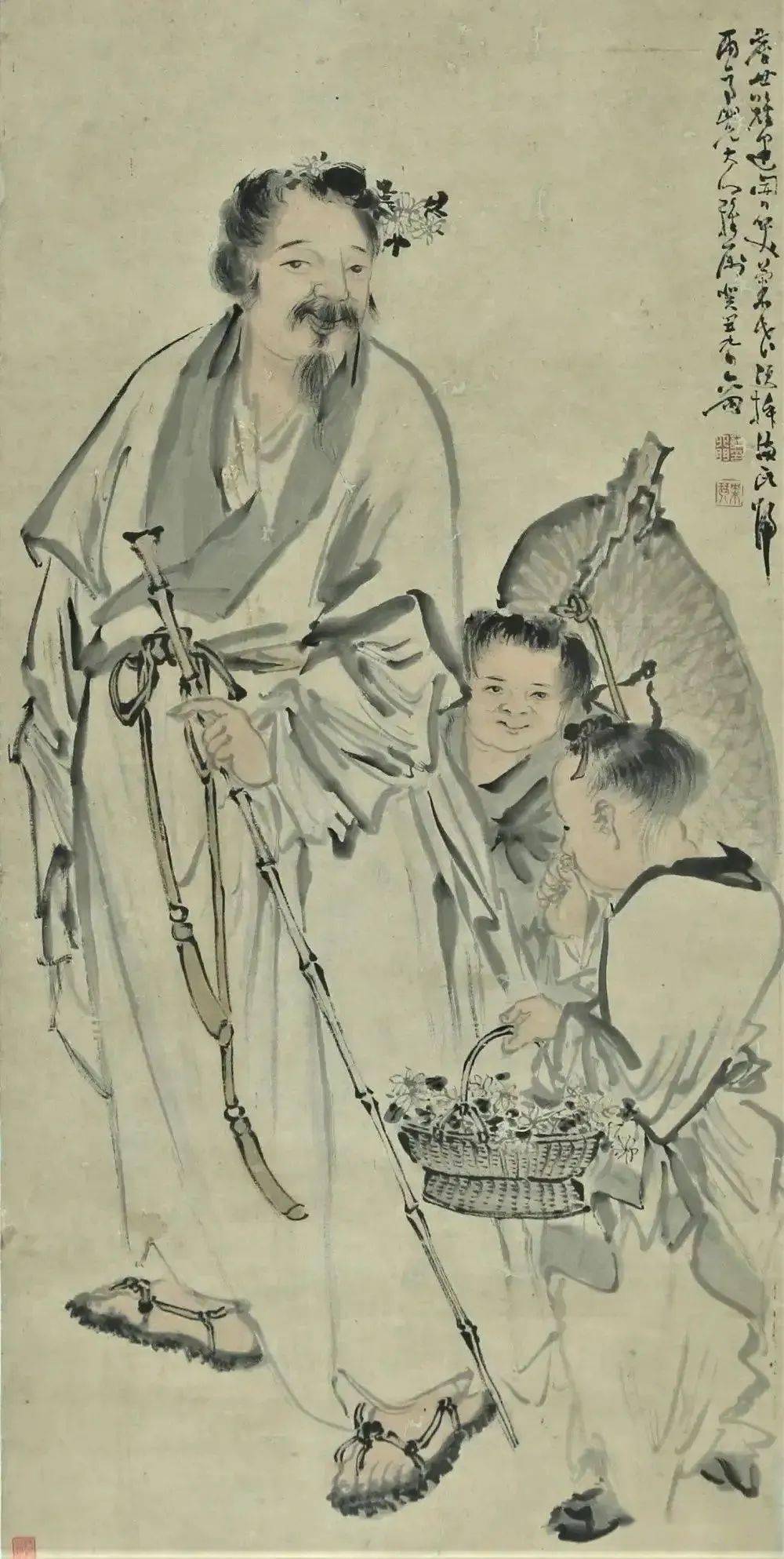 宋代的李公麟;而他的率意写意作品《停琴听阮图卷》,宗法黄慎的画风