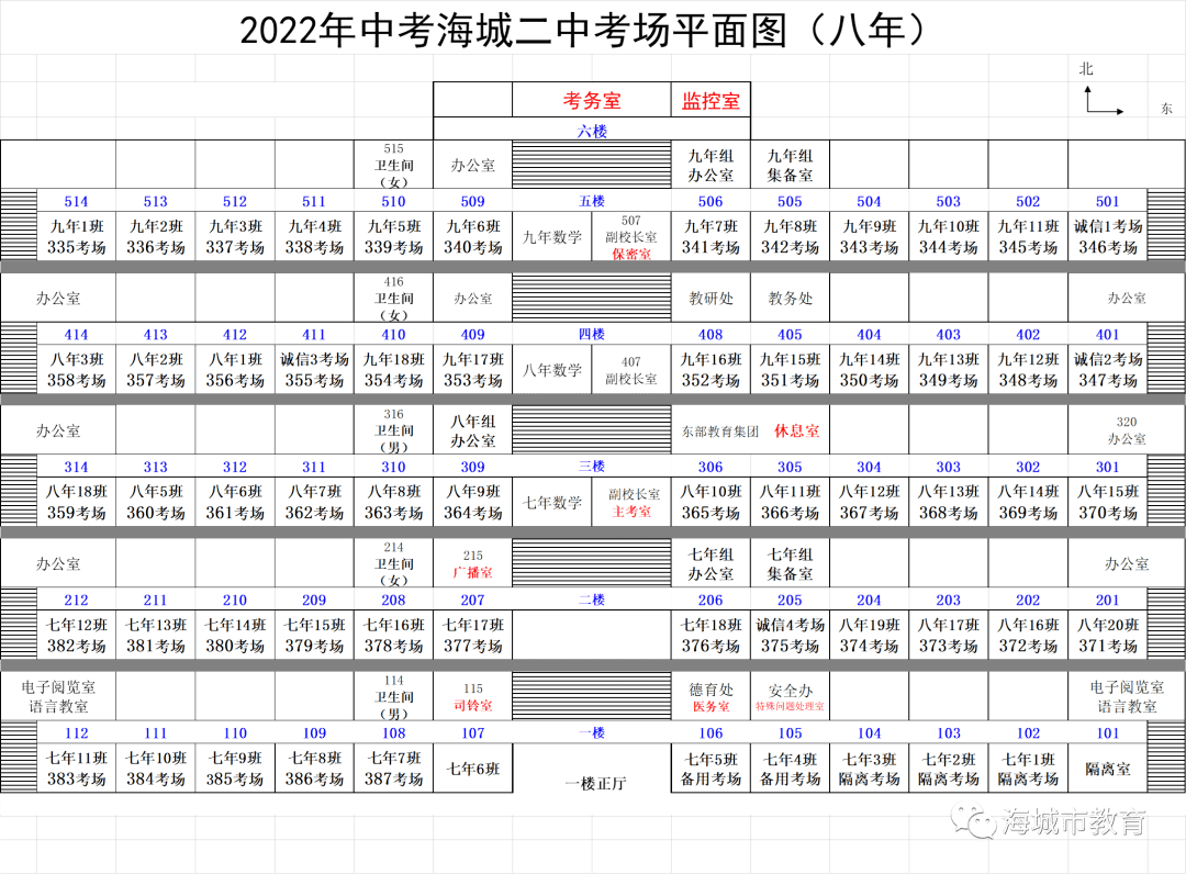 海城市2022年中考考场平面图