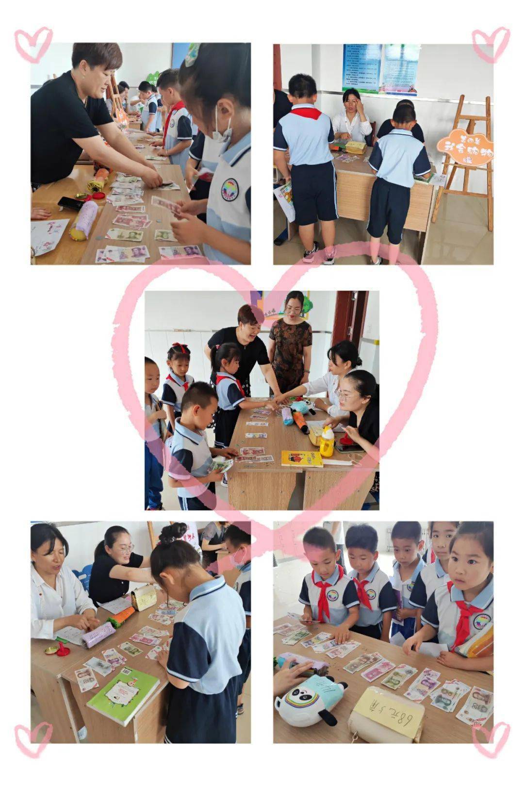 学生根据转盘摇的号码,模拟购买相应物品,从学具中拿出合适的人民币