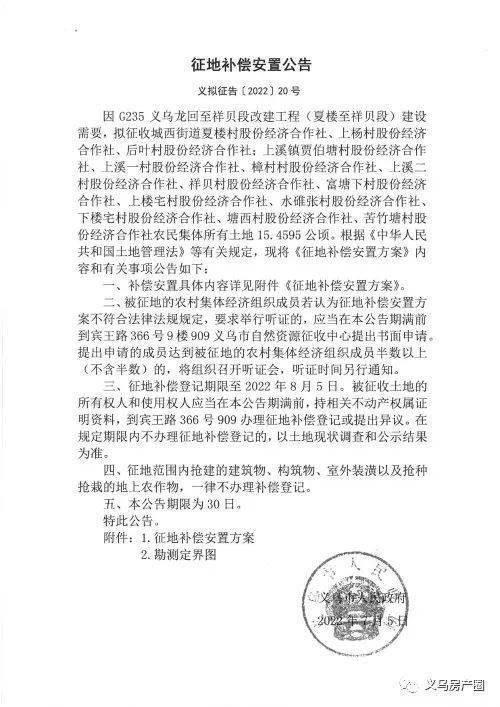 4595公顷征收范围:城西街道夏楼村,上杨村,后叶村,上溪镇贾伯塘村,上