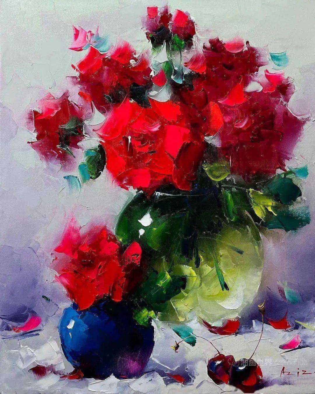 吉尔吉斯斯坦画家阿齐兹苏莱曼诺夫刮刀油画作品