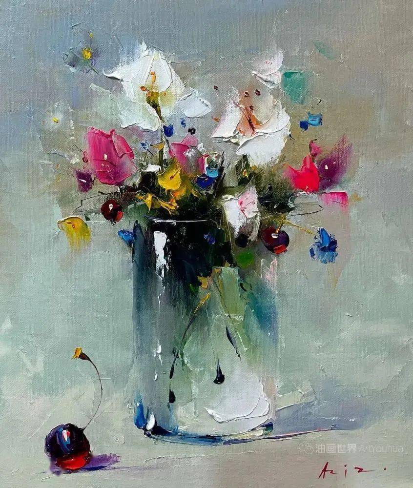 吉尔吉斯斯坦画家阿齐兹苏莱曼诺夫刮刀油画作品