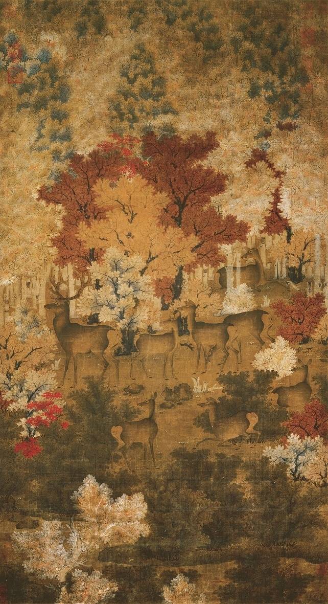 丹枫呦鹿图》 中的绚烂秋色_鹿群_画面_作品