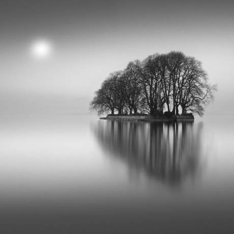 水面如镜的黑白风光摄影,极简又静谧,他是这么做到的!