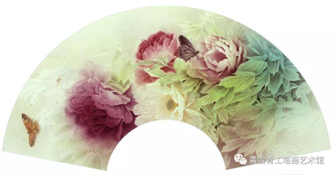 龚雪青工笔牡丹扇面步骤解析_花头_花瓣_叶子