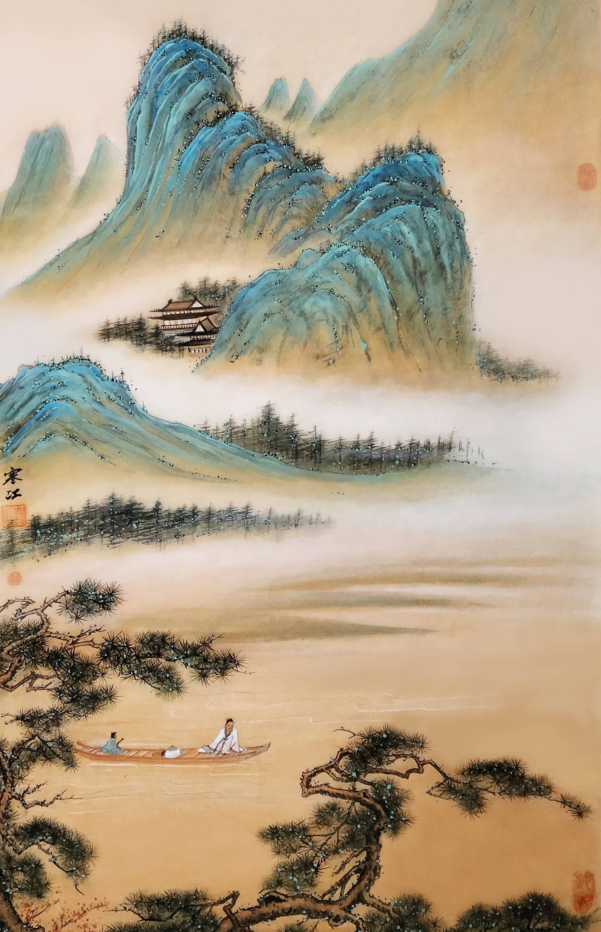 界画寒江---仿陈少梅意境三幅_山水_双松观_工笔