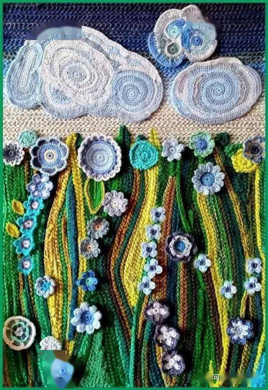 她把钩针当成了画刷,钩出的立体画瞬间让人惊叹!_底布_画面_唯美