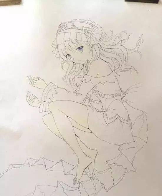 动漫美少女彩色铅笔画绘画图文步骤03:在浅色的基础上,我一方面加了更