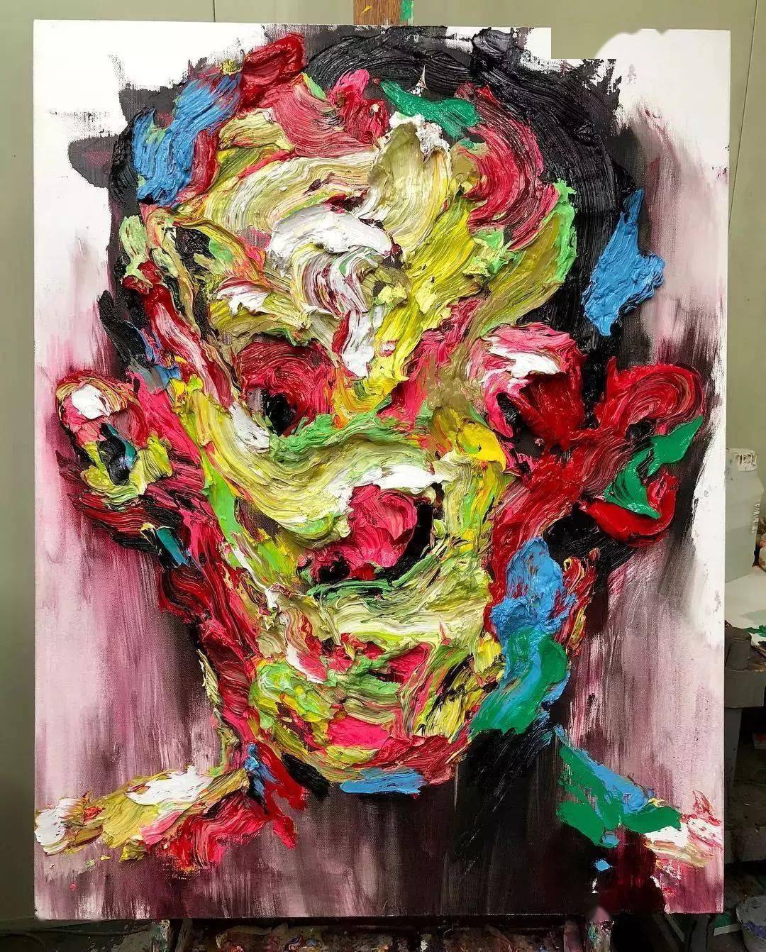 他的厚涂油画,看着有点吓人!_画面_shin_手指