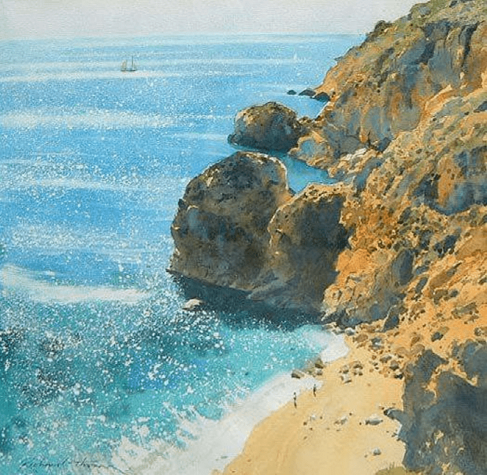 水彩画,海边风景,英国水彩画家richard thorn_在线_铅笔_艺术