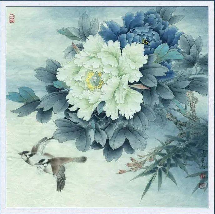 工笔牡丹（双清白头）的步骤画法！值得一看！_花头_蓝色_绿色