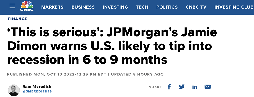 摩根大通CEO敲警钟：欧洲已陷入衰退，半年多后可能将轮到美国
