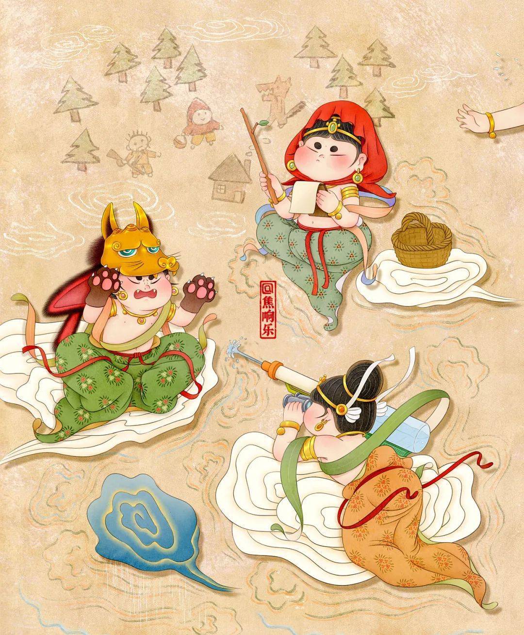 胖改唐代仕女—插画师焦响乐让"胖而美"占据你的心_飞天_人物_风格