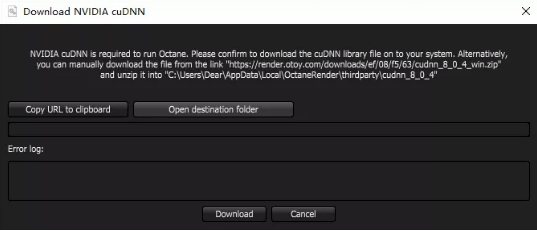 官网下载的Octane 安装后提示“文件丢失下载文件”Download NVIDIA cuDNN
