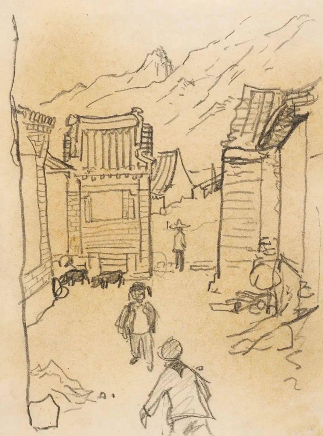 中央美院教授,叶浅予人物风景写生_速写_农村_青城