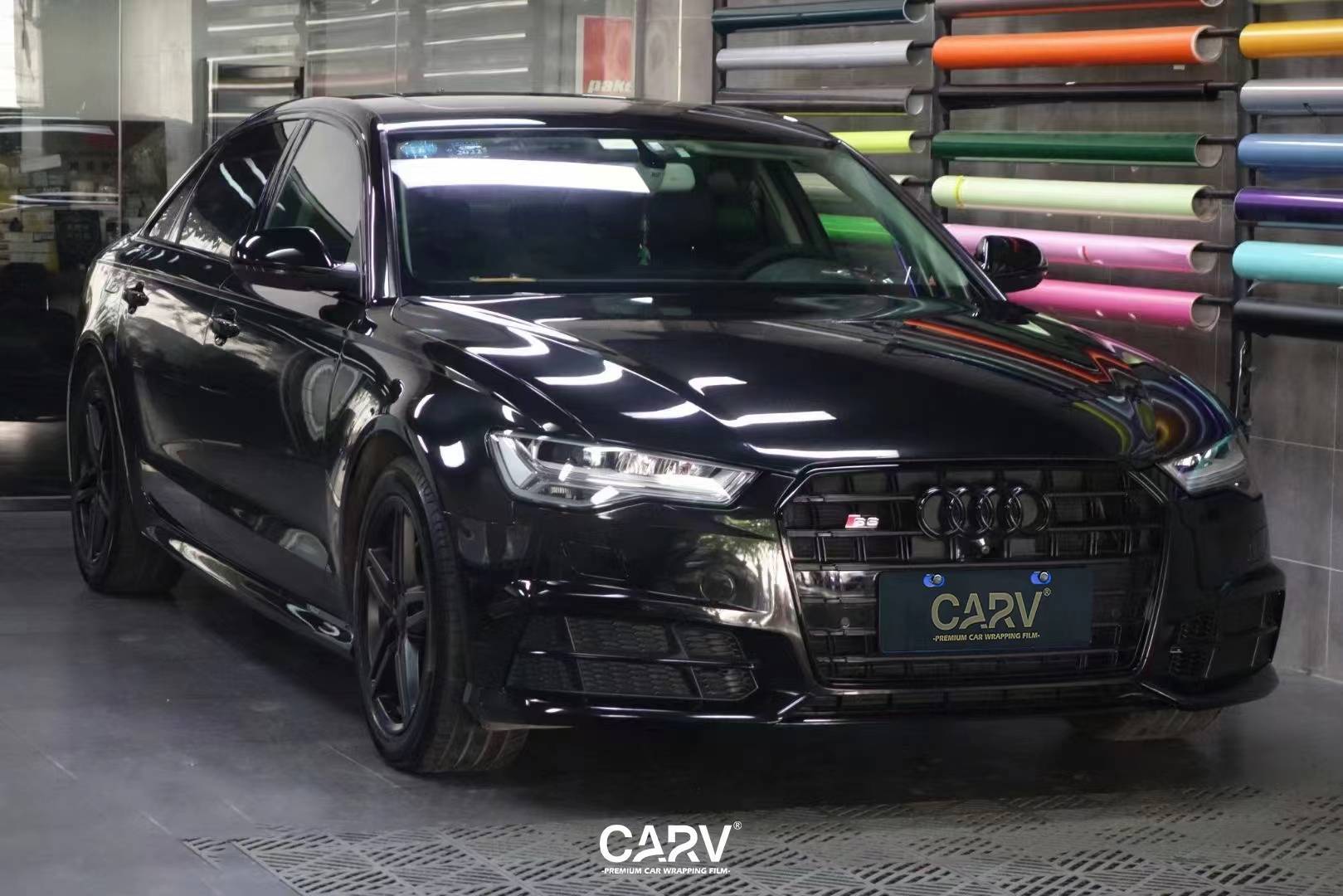 奥迪a6卡孚carv改色膜白金超亮重金属黑,满满的高级感_搜狐汽车_搜狐