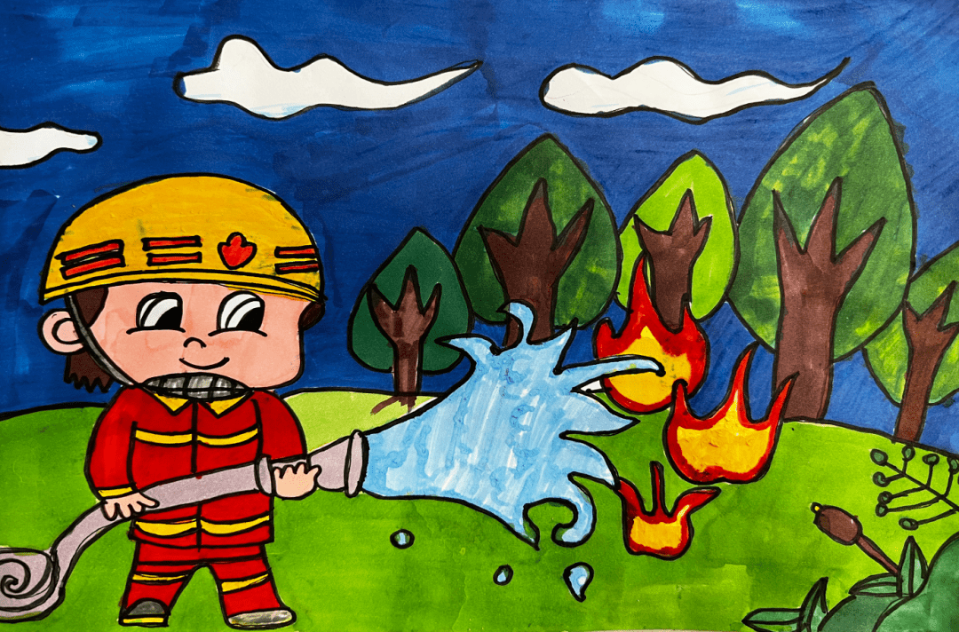 关于火灾绘画简单作品图片