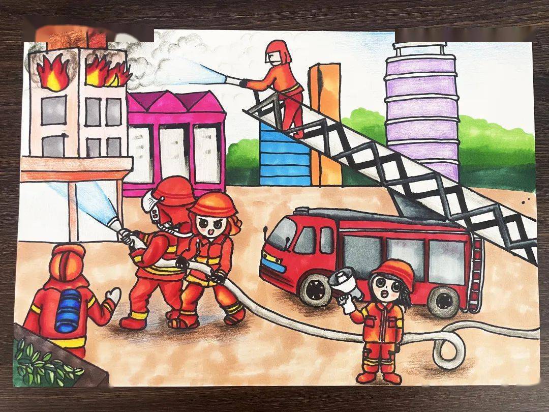 三年级小小消防员绘画图片