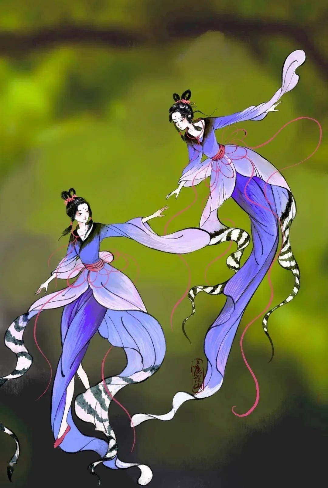 鹿溟山也确实把它们画成了公主,色彩缤纷的鸟儿就像是春天里最耀眼的