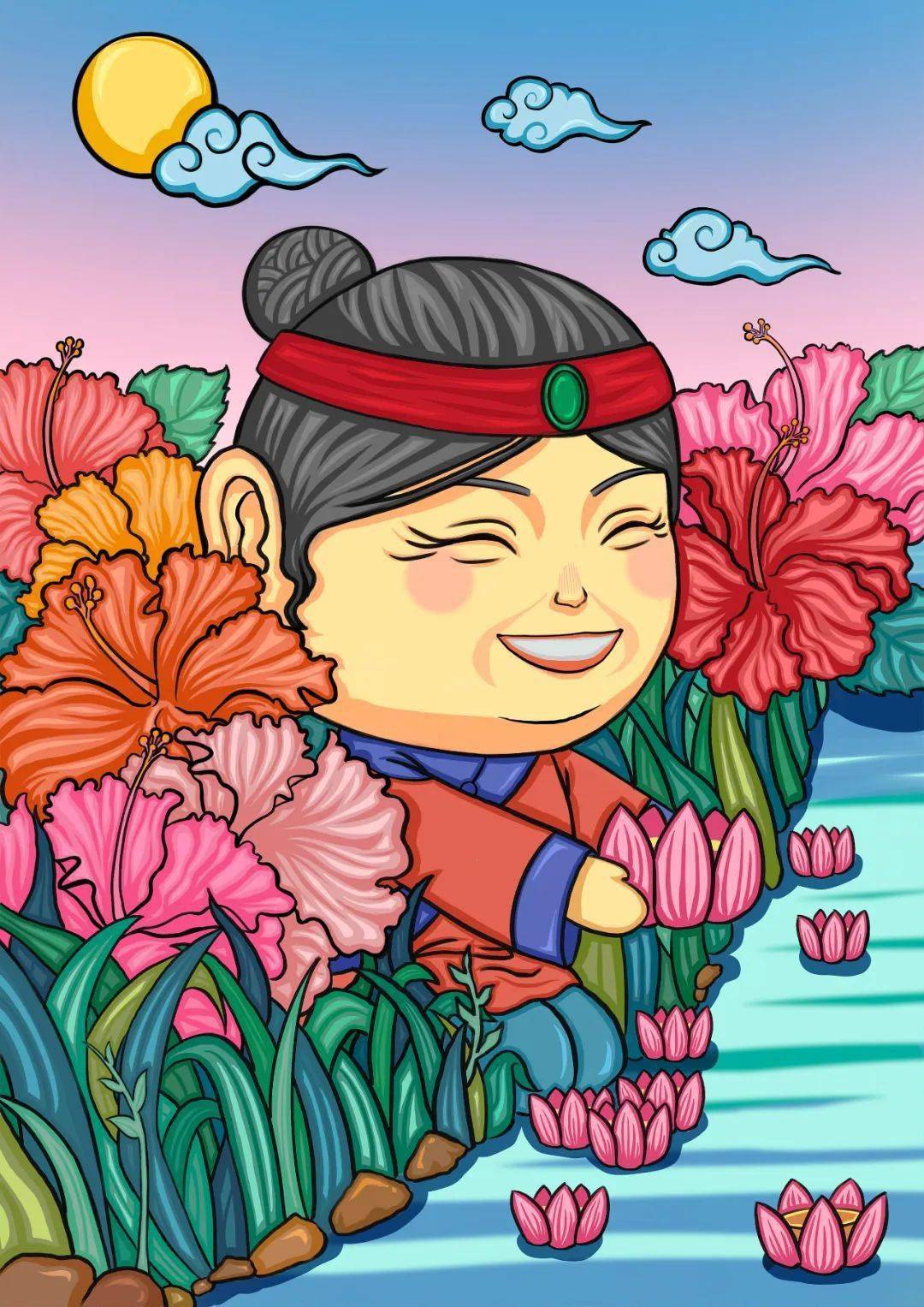 姓名 | 莫琤驿 梁藟馨花婆喜礼—花婆节系列插画海报设计▽所在单位