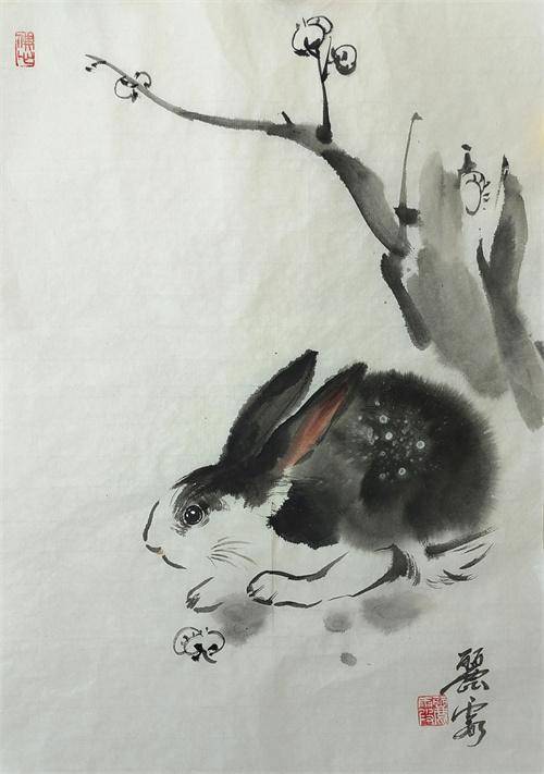 玉兔献瑞 国画贺岁--董丽霞老师生肖画作品赏析_象征_兔子_人们