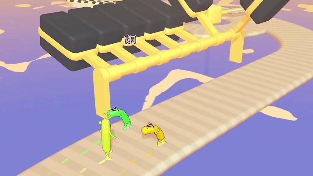 香肠人快跑爬绳子比赛轻松把对手甩在了最后面