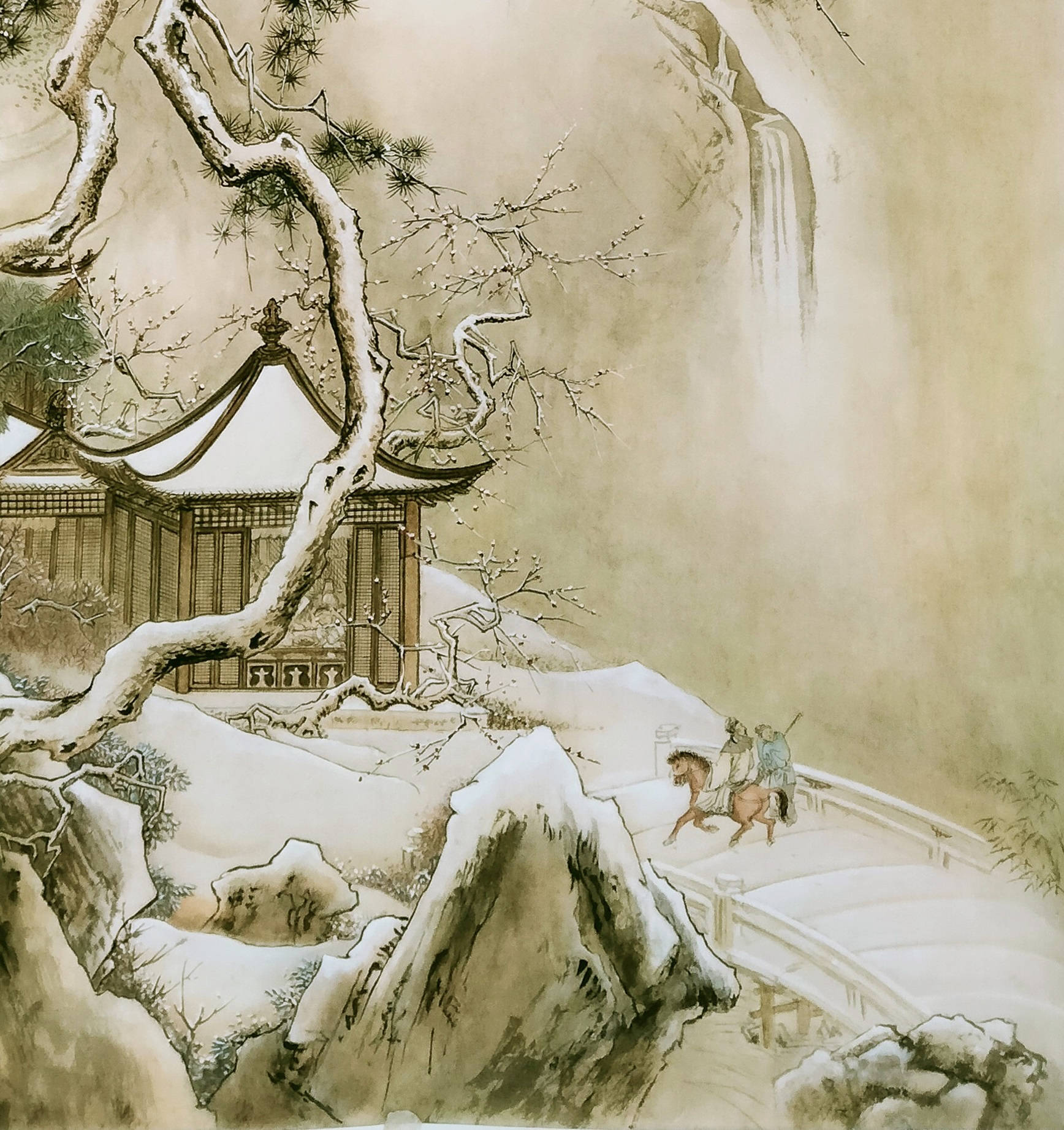 界画寒江---仿马远工笔界画《雪景图》_雪花_局部_燕山