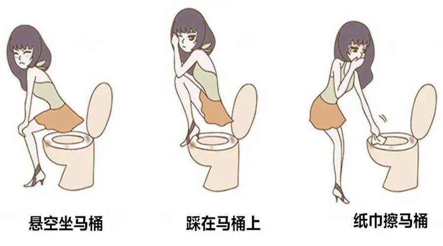 用扎马步的姿势,悬空"坐"在马桶上,屁屁,大腿不接触马桶圈,简称"马桶