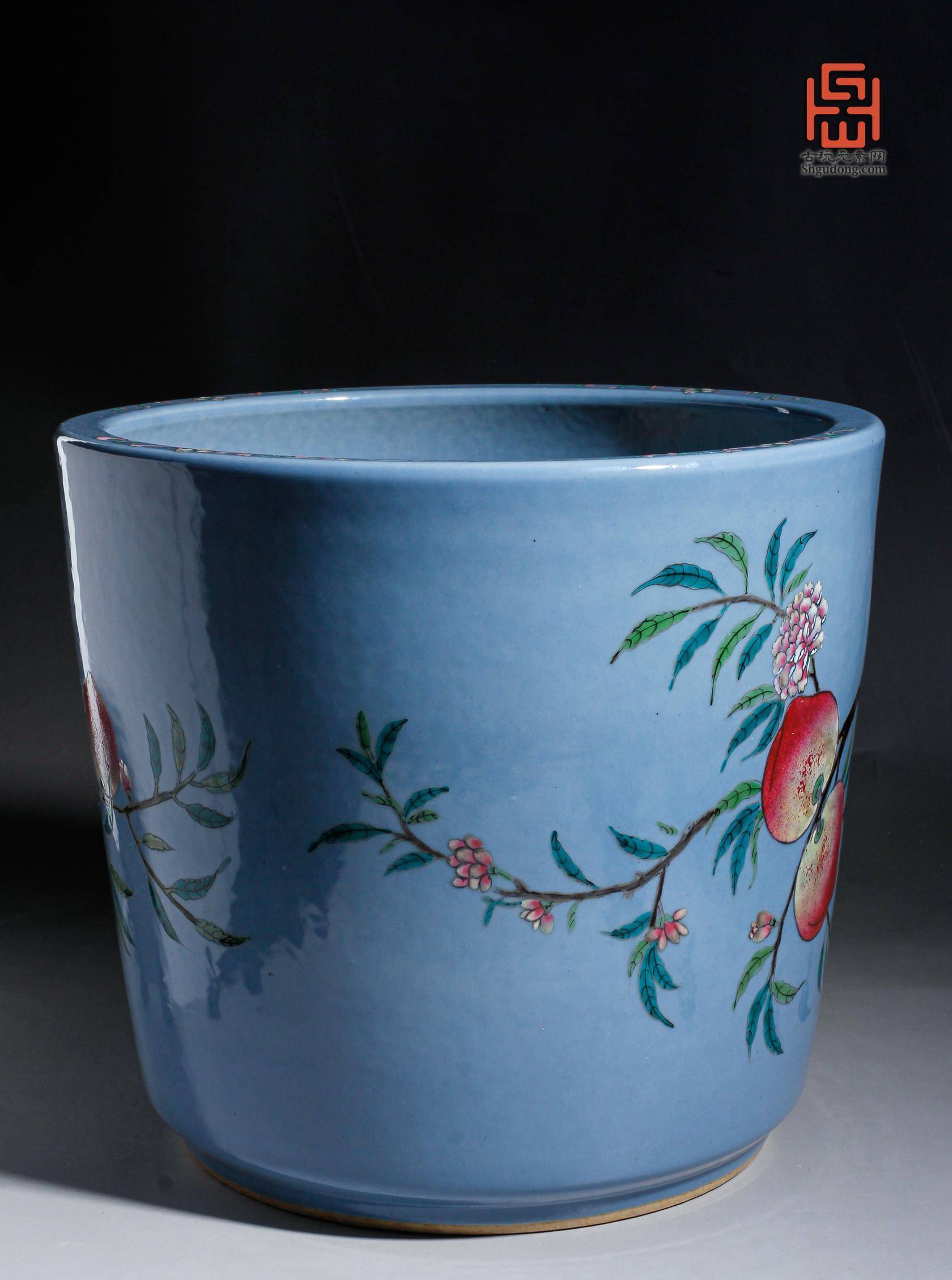 清晚期天蓝釉地粉彩寿桃纹大花盆_桃实_枝干_藏品