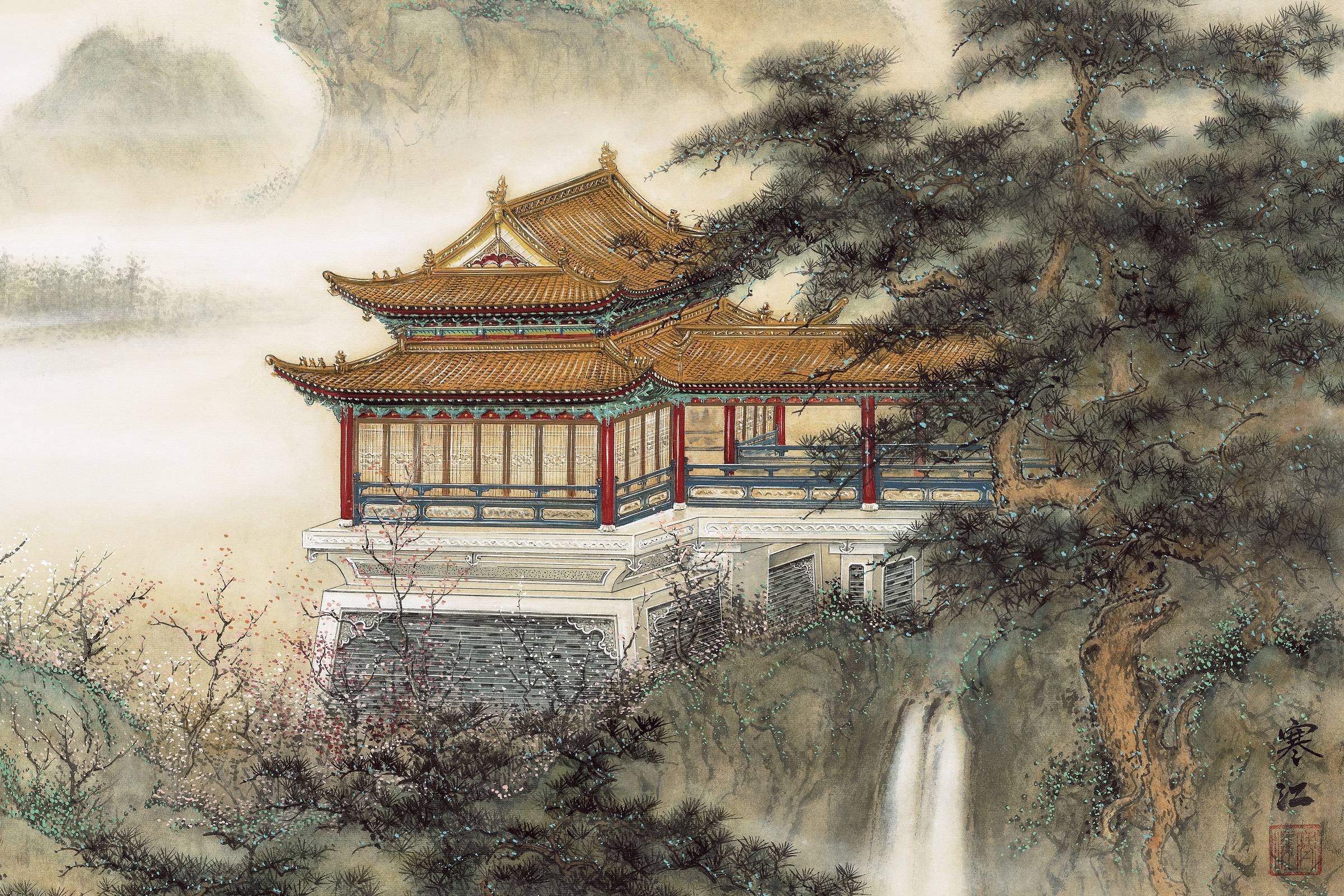 界画寒江---工笔界画《望云楼》(2022版) 局部界