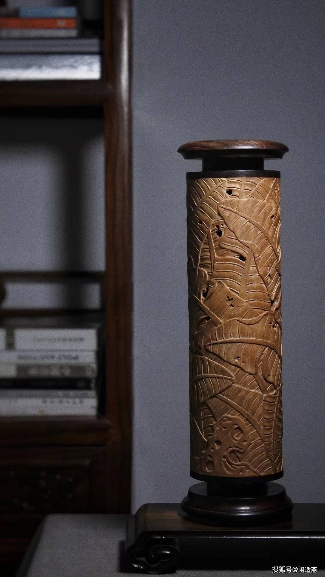 文房雅器,老山檀香,洞石芭蕉纹,香薰炉_生活_寓意_叶大