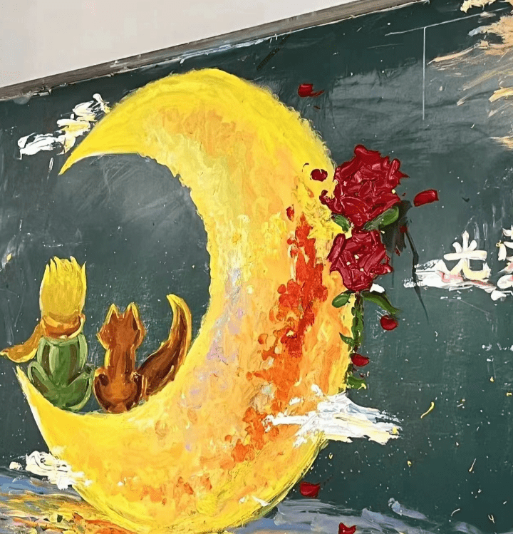 初中生"黑板报"火了,在黑板上画出昨日青空,犹如贴上去的壁纸_同学