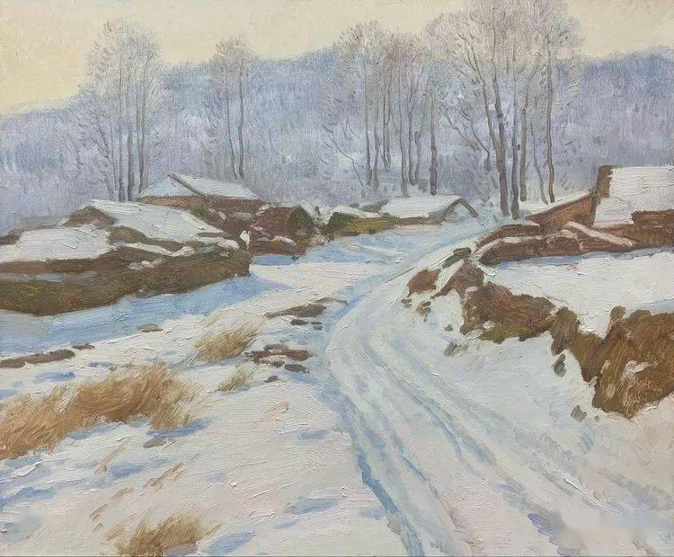 【写生】油画中的雪景丨当代画家雪景写生作品欣赏_cm_布面_崔国强