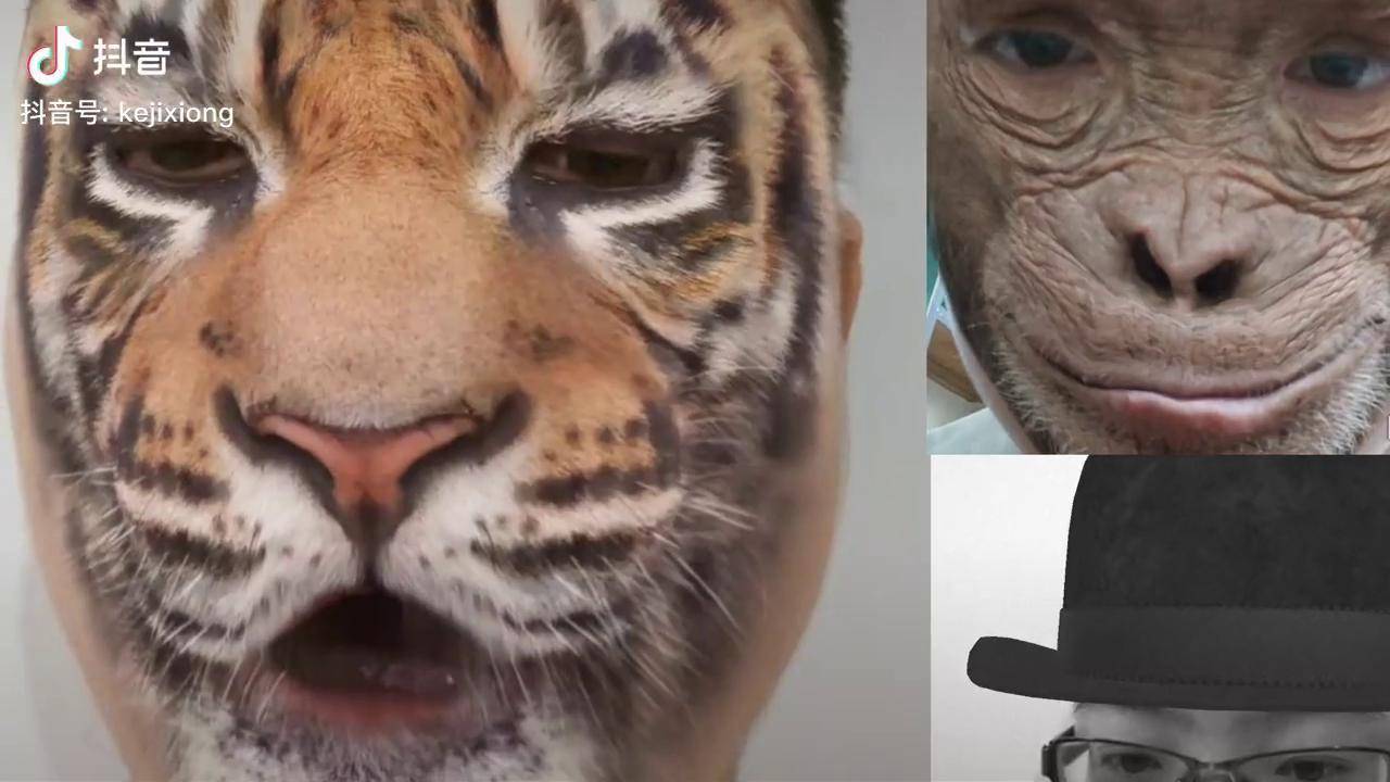 自己瞬间变成一只大老虎,这ar技术没的说,很简单,一步生成